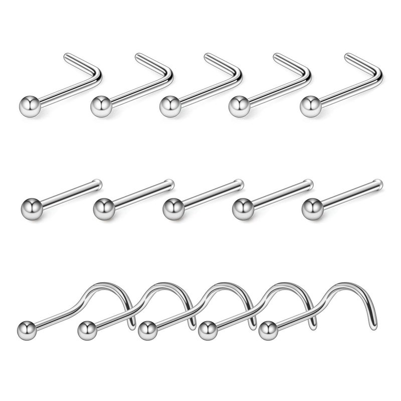 D.Bella Bone Nose Studs, 20G 316L Stainless Steel Silver Nose Ring Studs Bone Nose Studs Screws Body Piercing - Image 1